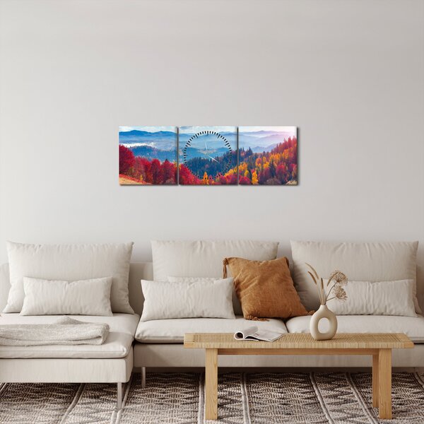 Obraz kolorowego jesiennego krajobrazu (z zegarem) (90x30 cm)