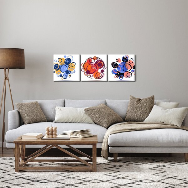 Obraz kolorowych kółek (z zegarem) (90x30 cm)