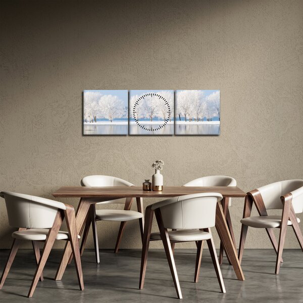 Obraz zimowego krajobrazu (z zegarem) (90x30 cm)