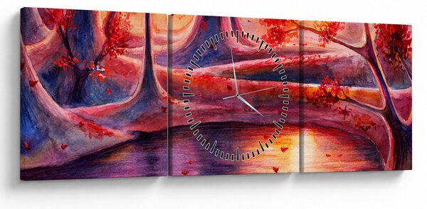 Obraz magicznego lasu (z zegarem) (90x30 cm)