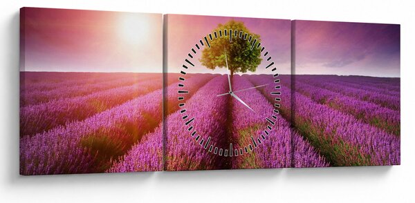 Obraz pola z lawendą (z zegarem) (90x30 cm)