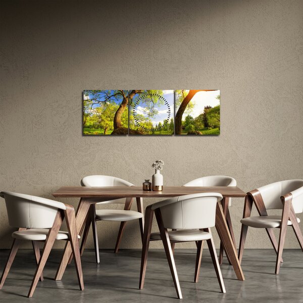 Obraz wiosennej łąki (z zegarem) (90x30 cm)
