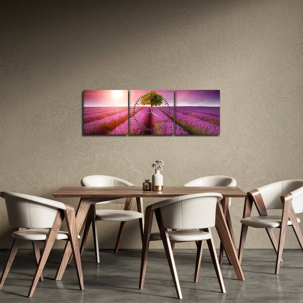 Obraz pola z lawendą (z zegarem) (90x30 cm)