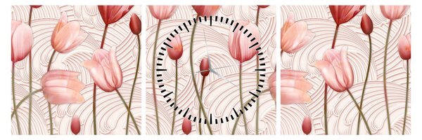 Obraz - Różowe tulipany (z zegarem) (90x30 cm)