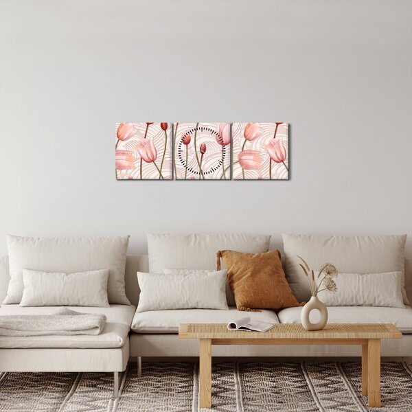 Obraz - Różowe tulipany (z zegarem) (90x30 cm)