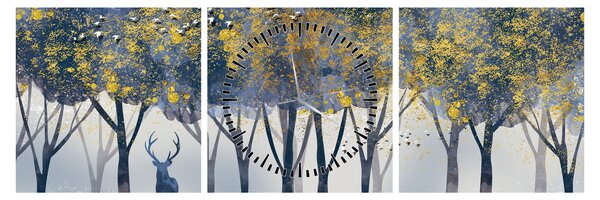 Obraz jelenia w lesie (z zegarem) (90x30 cm)