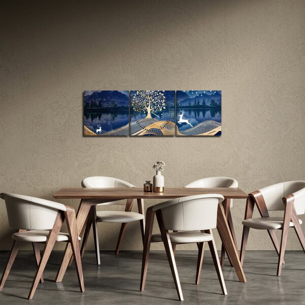 Obraz jelenia w pełni księżyca (z zegarem) (90x30 cm)