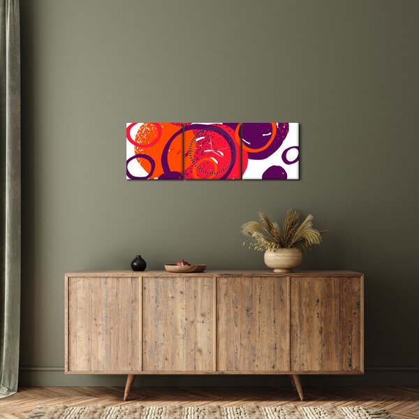 Obraz - Motyw z kółkami w ciepłych kolorach (z zegarem) (90x30 cm)
