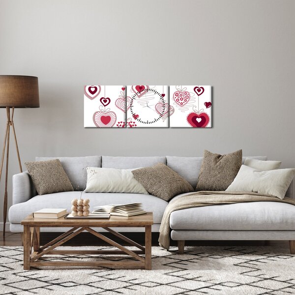 Obraz malowanych serc (z zegarem) (90x30 cm)