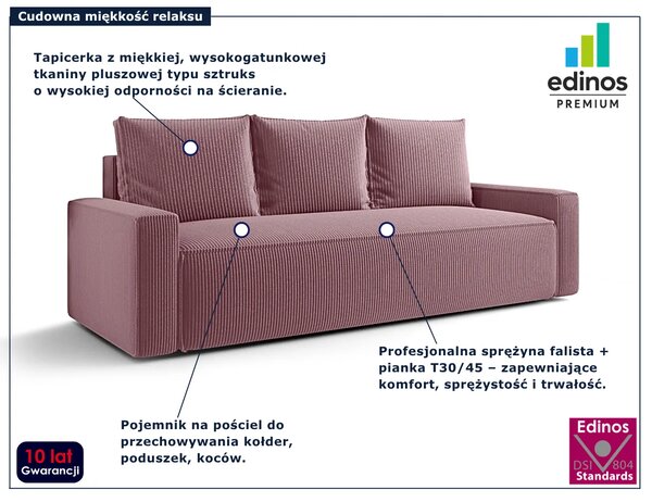 Różowa sofa rozkładana z pojemnikiem L2-P16