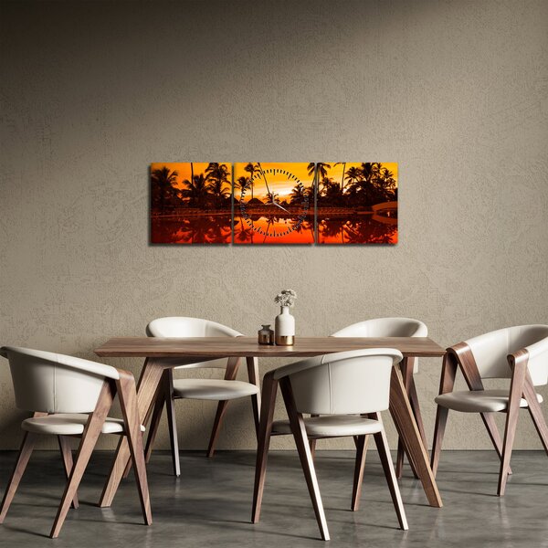 Obraz - Zachód słońca nad kurortem (z zegarem) (90x30 cm)