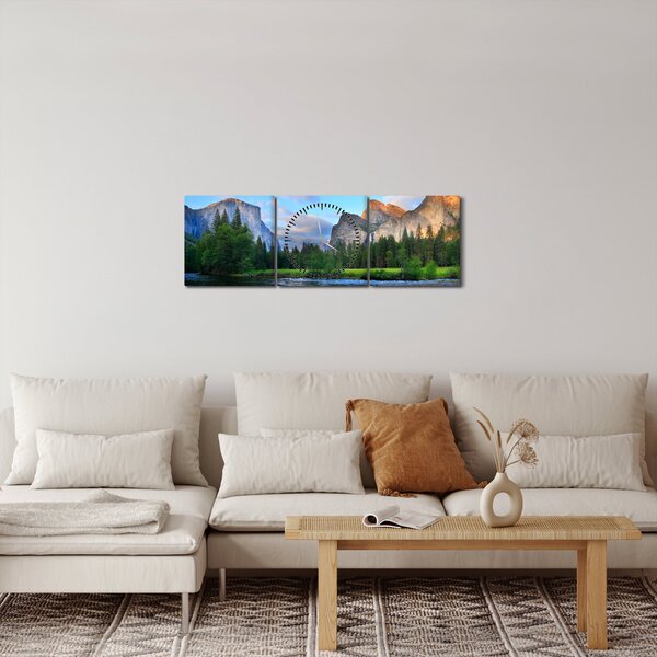 Obraz dzikiego górskiego krajobrazu (z zegarem) (90x30 cm)