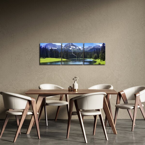 Obraz - Ośnieżone szczyty górskie (z zegarem) (90x30 cm)