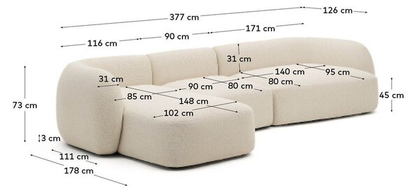 Kremowy narożnik z tkaniny szenilowej (lewostronny/z szezlongiem) Martina – Kave Home