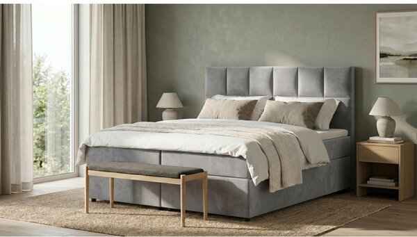 Jasnoszare łóżko boxspring ze schowkiem 140x200 cm Flip – Ropez