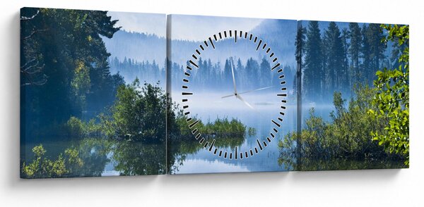 Obraz górskiego jeziora (z zegarem) (90x30 cm)