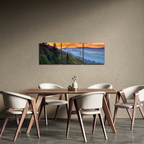 Obraz - Czerwone chmury w górach (z zegarem) (90x30 cm)