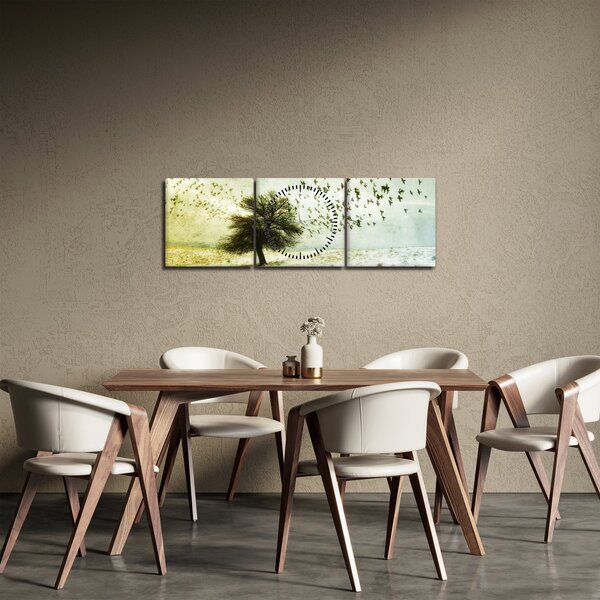 Obraz - Malowane stado ptaków (z zegarem) (90x30 cm)