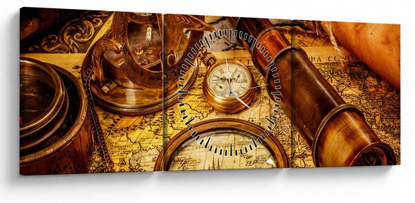 Obraz - Historyczne narzędzia marynarzy (z zegarem) (90x30 cm)