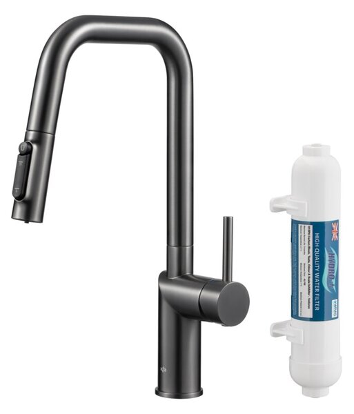 Bateria kuchenna stojąca KFA ARMATURA Duero Pure Style z filtrem wody Szary metaliczny 6623-312-61