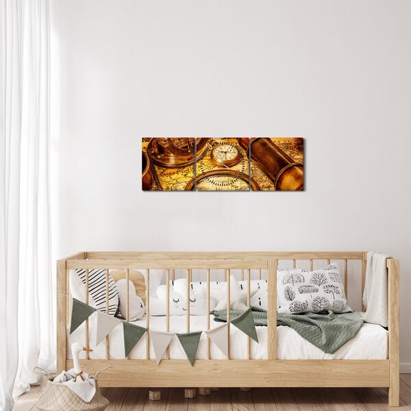 Obraz - Historyczne narzędzia marynarzy (z zegarem) (90x30 cm)