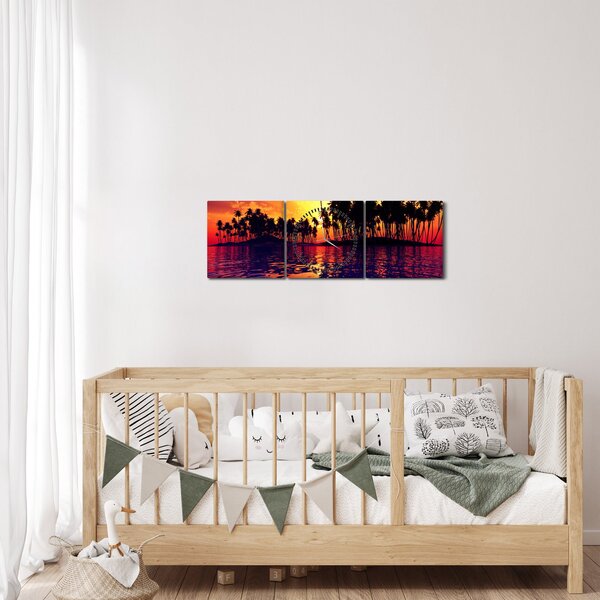 Obraz wyspy o zachodzie słońca (z zegarem) (90x30 cm)