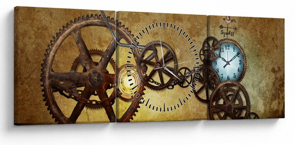 Obraz starych mechanizmów zegarowych (z zegarem) (90x30 cm)