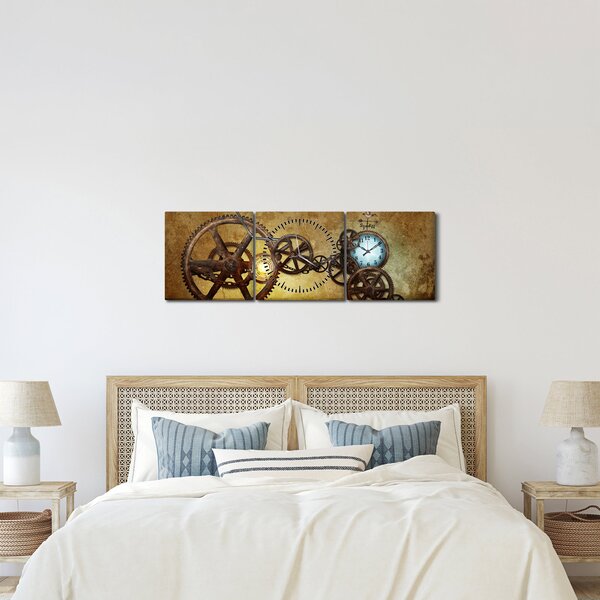 Obraz starych mechanizmów zegarowych (z zegarem) (90x30 cm)