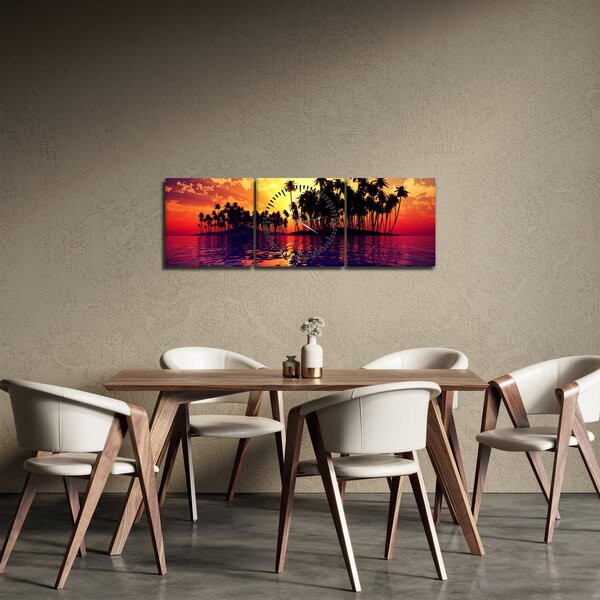 Obraz wyspy o zachodzie słońca (z zegarem) (90x30 cm)