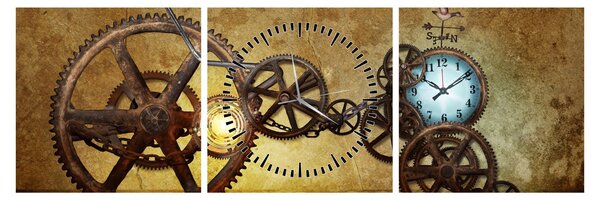 Obraz starych mechanizmów zegarowych (z zegarem) (90x30 cm)