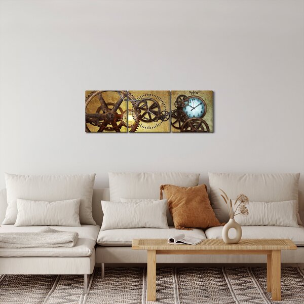 Obraz starych mechanizmów zegarowych (z zegarem) (90x30 cm)