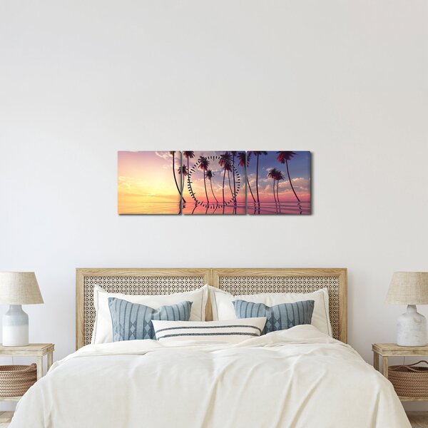 Obraz palm wznoszących się nad powierzchnią (z zegarem) (90x30 cm)