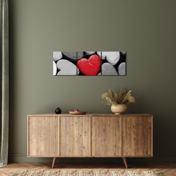 Obraz drewnianych serc (z zegarem) (90x30 cm)