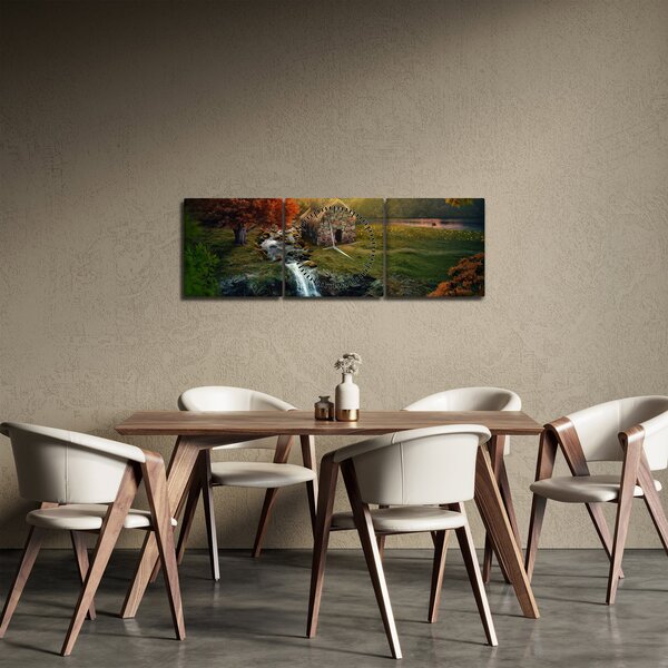 Obraz domku w bajkowym krajobrazie (z zegarem) (90x30 cm)