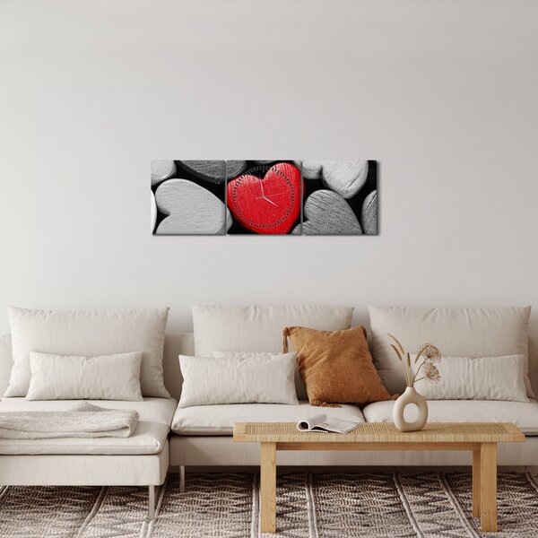 Obraz drewnianych serc (z zegarem) (90x30 cm)