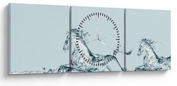 Obraz - Konie z kropli wody (z zegarem) (90x30 cm)