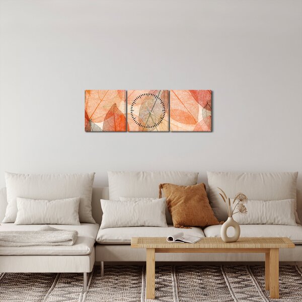 Obraz malowanych jesiennych liści (z zegarem) (90x30 cm)
