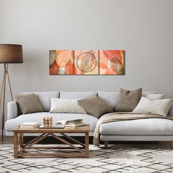 Obraz malowanych jesiennych liści (z zegarem) (90x30 cm)