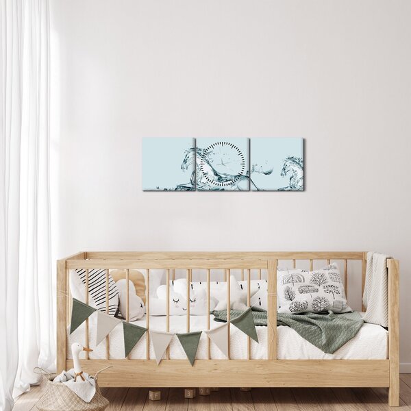 Obraz - Konie z kropli wody (z zegarem) (90x30 cm)