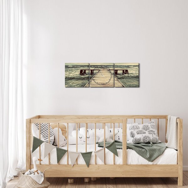 Obraz drewnianego molo na morzu (z zegarem) (90x30 cm)