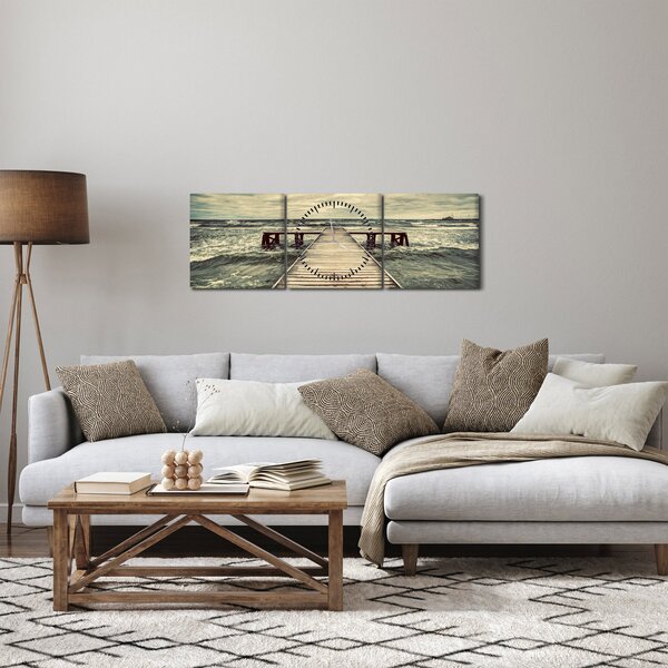 Obraz drewnianego molo na morzu (z zegarem) (90x30 cm)