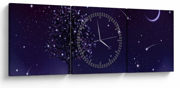 Obraz - Noc uchwycona przez ilustrację (z zegarem) (90x30 cm)