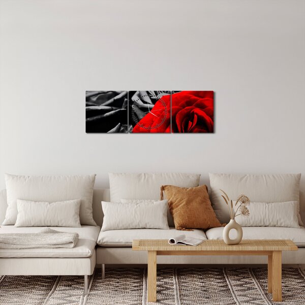 Obraz - Kwiaty róży (z zegarem) (90x30 cm)