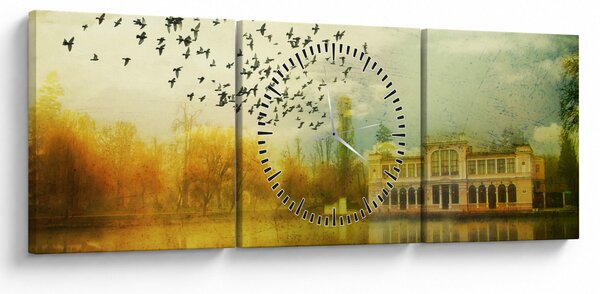 Obraz namalowanego krajobrazu z rezydencją (z zegarem) (90x30 cm)