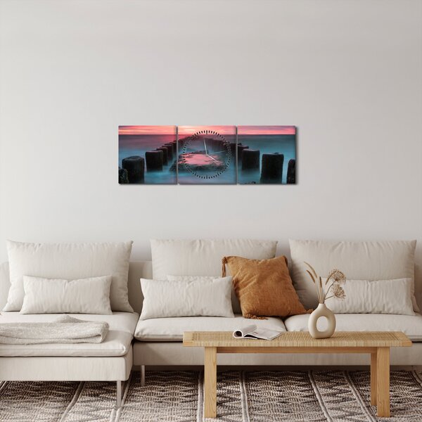 Obraz - Skały w morzu (z zegarem) (90x30 cm)