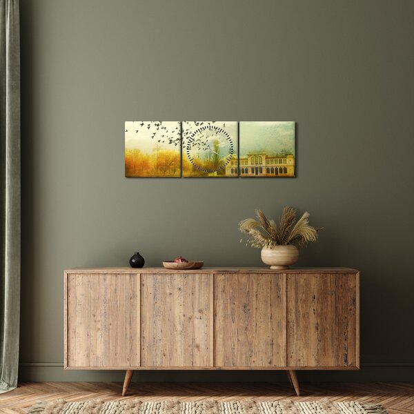 Obraz namalowanego krajobrazu z rezydencją (z zegarem) (90x30 cm)