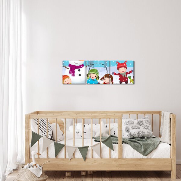 Obraz - Zimowe dziecięce zabawy (z zegarem) (90x30 cm)