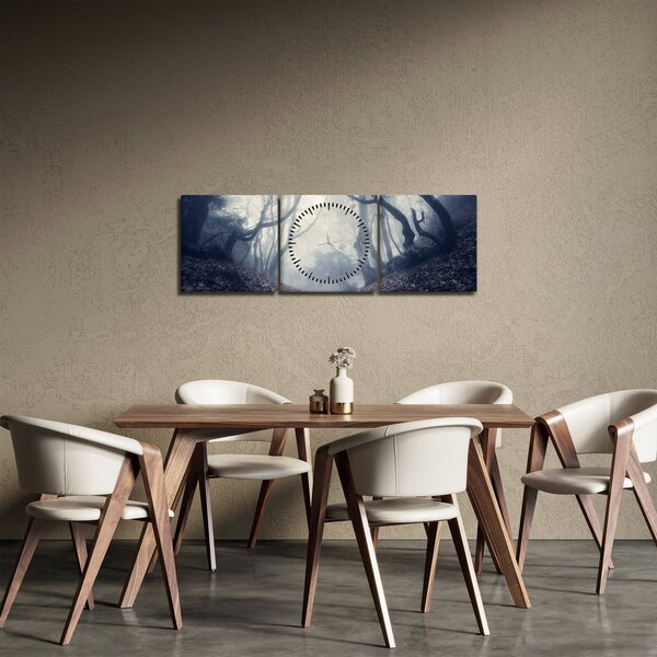 Obraz- Las we mgle (z zegarem) (90x30 cm)