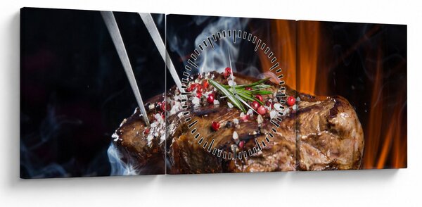 Obraz stek z grilla (z zegarem) (90x30 cm)