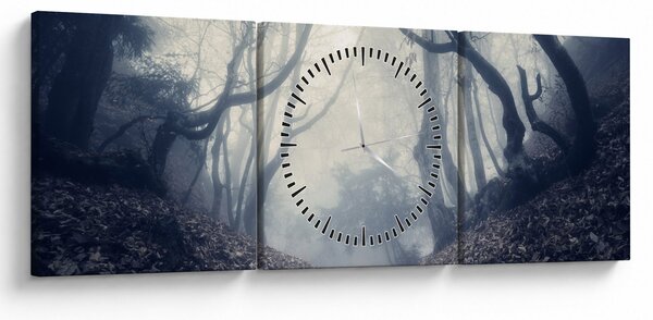 Obraz- Las we mgle (z zegarem) (90x30 cm)